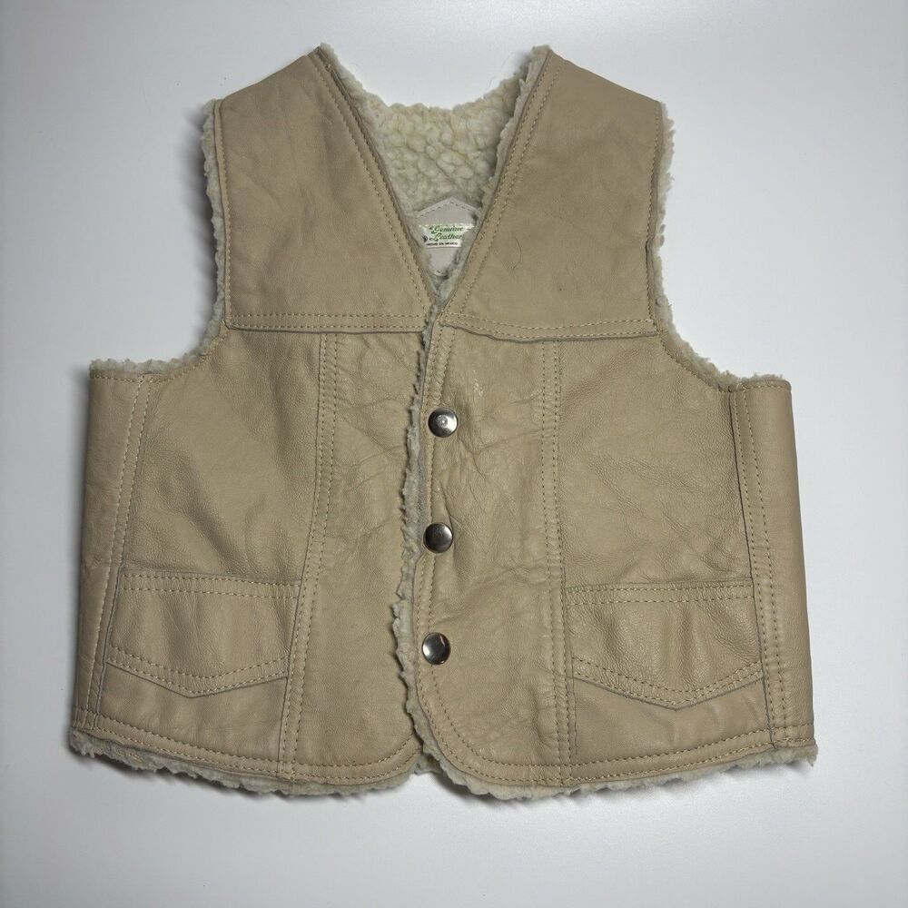Genuine Leather Vintage Sherpa Boy's Western Vest YOUTH Size 7
